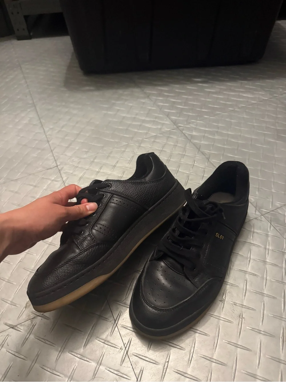 Yves Saint Laurent Black Leather Low-Top Sneakers with Tan Trim